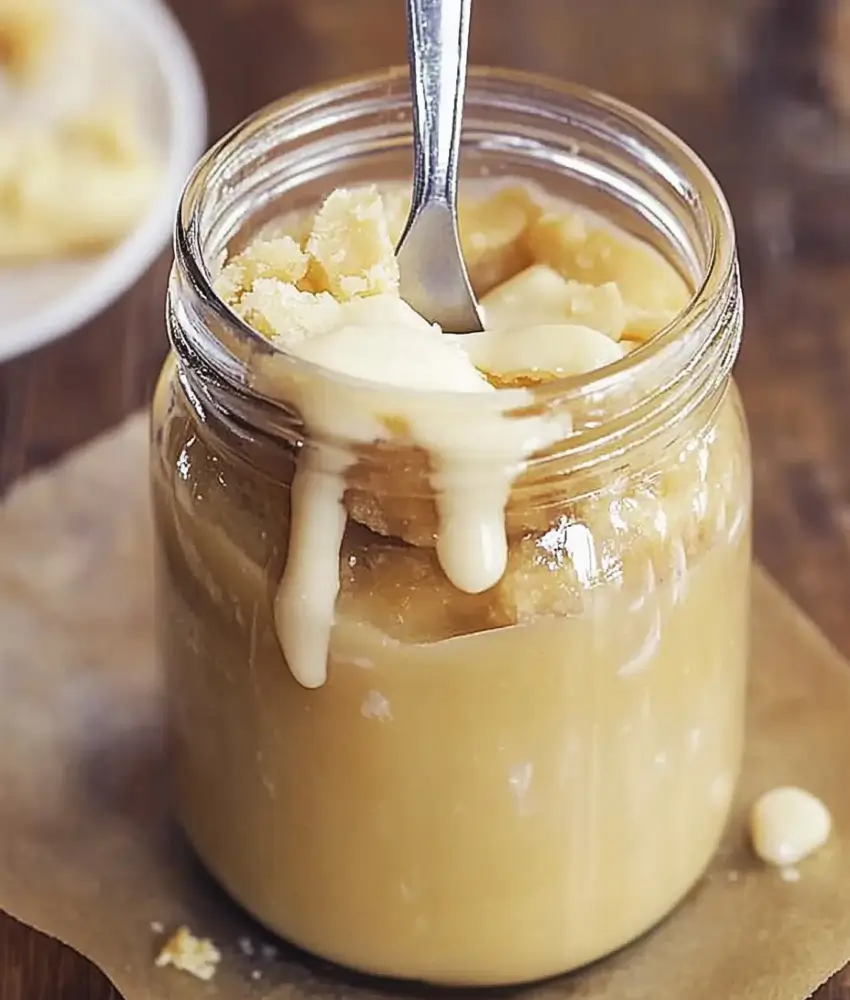 Mason jar dessert from Applebee's with crumbled cake, creamy sauce, and a spoon for a rustic sweet treat.