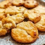 Close-up of freshly baked egg biscuits served on a speckled ceramic plate, showcasing their golden crust and soft, crumbly texture.