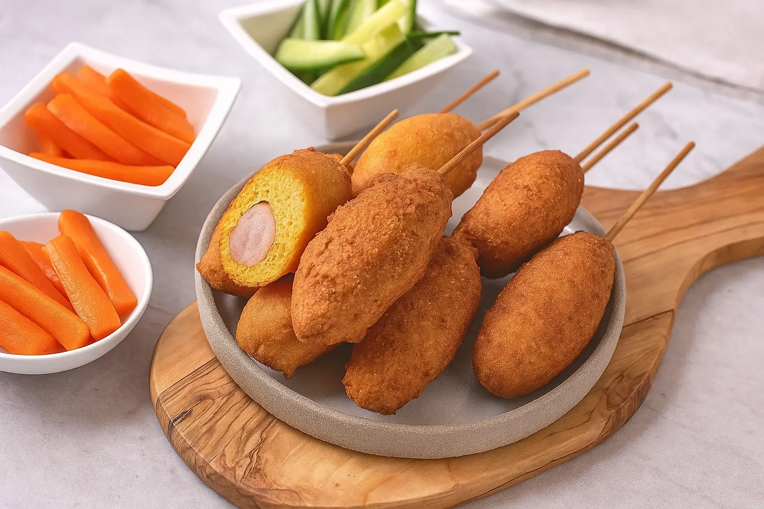 Gluten-Free Mini Corn Dogs with Fresh Veggies