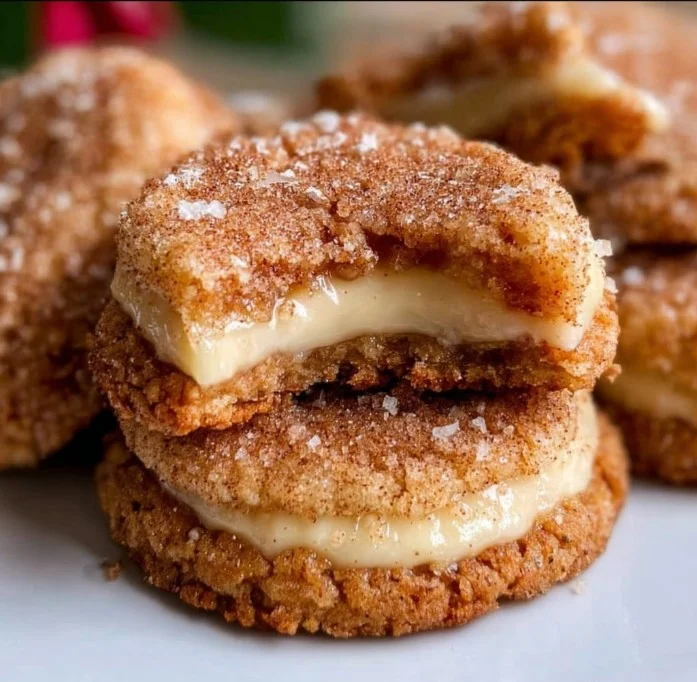 Delicious apple cider cheesecake cookies displayed on a rustic wooden table.