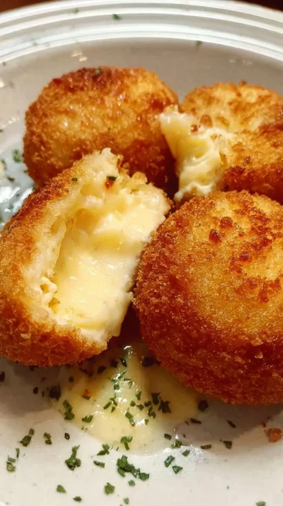 Plate of crispy cheese croquettes ready to be enjoyed.