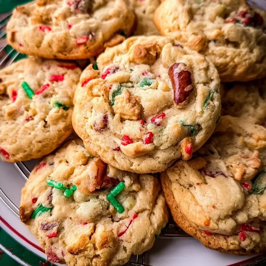 Assorted Christmas cookies with colorful toppings and festive decorations