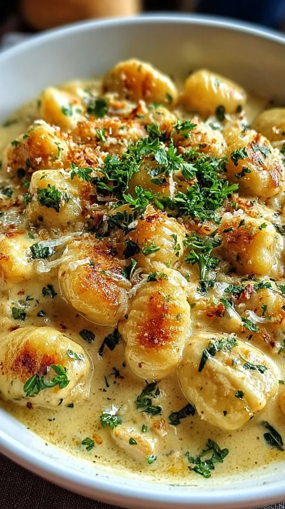 Delicious creamy crack chicken gnocchi served in a bowl