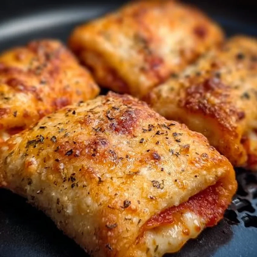 Crispy air fryer pizza rolls served on a plate