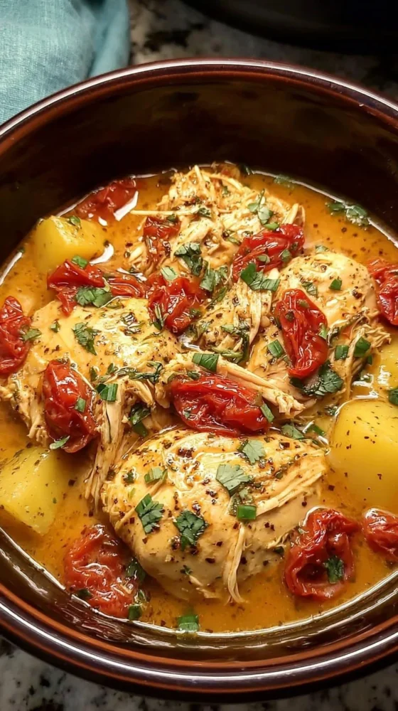 Crockpot Marry Me Chicken served with a side of vegetables