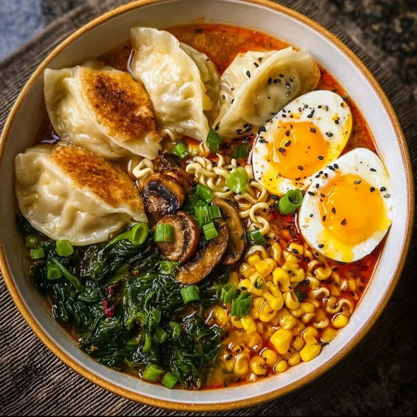Delicious Dumpling Ramen Bowl with tender dumplings and rich broth