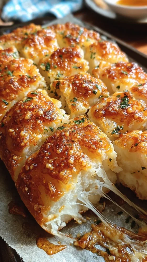 Delicious easy cheesy bread fresh out of the oven.