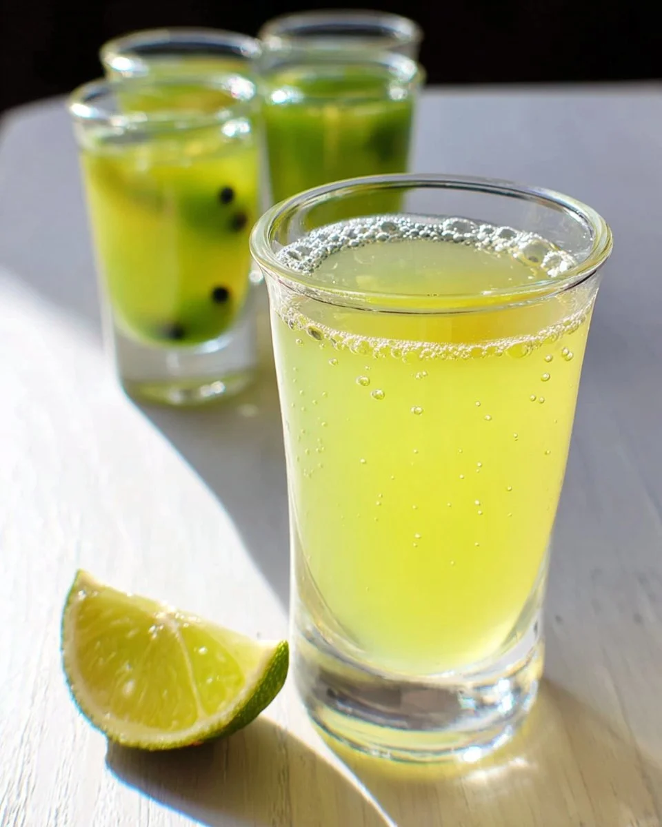 Refreshing Green Tea Shot cocktail with vibrant green color and mint leaves