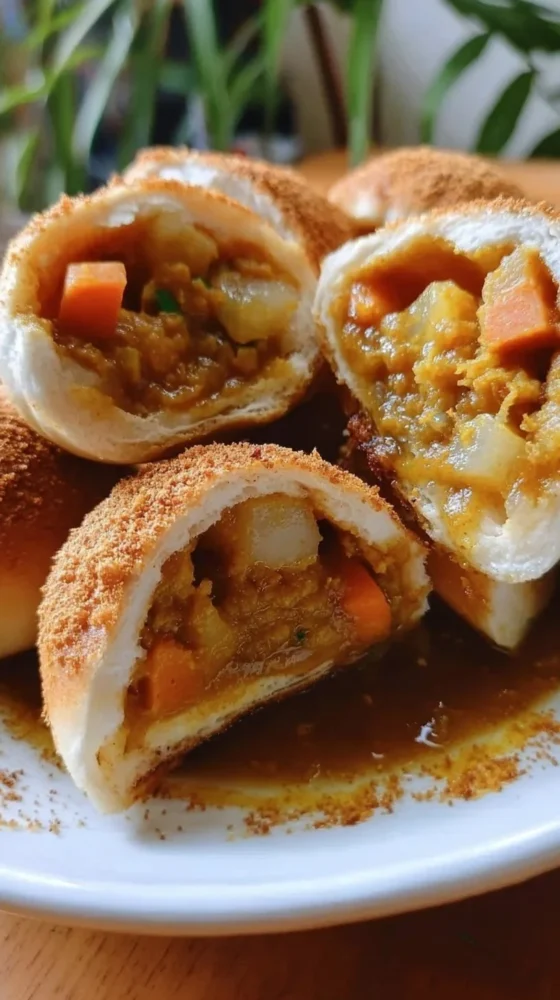 Japanese curry bread buns filled with savory curry, a tasty Japanese delicacy.