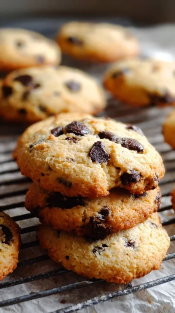 Keto Almond Flour Chocolate Chip Cookies on a plate ready to enjoy