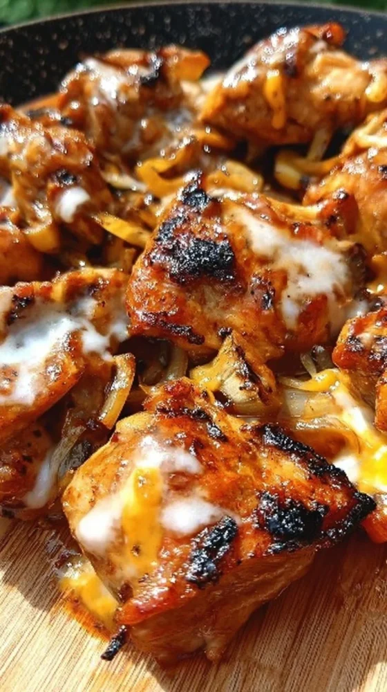 Low carb BBQ chicken thighs on a grill, garnished with herbs.