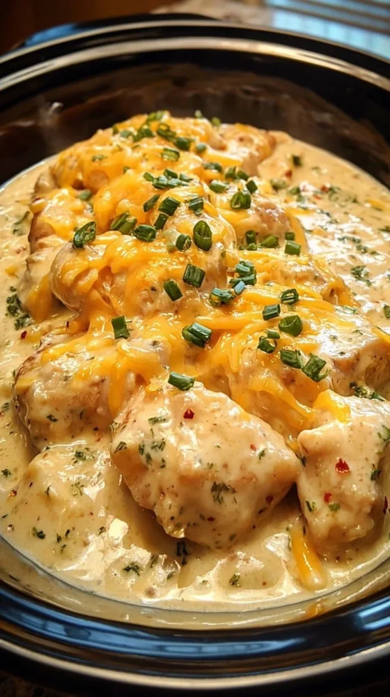 Creamy ranch chicken cooked in a CrockPot for a delicious meal