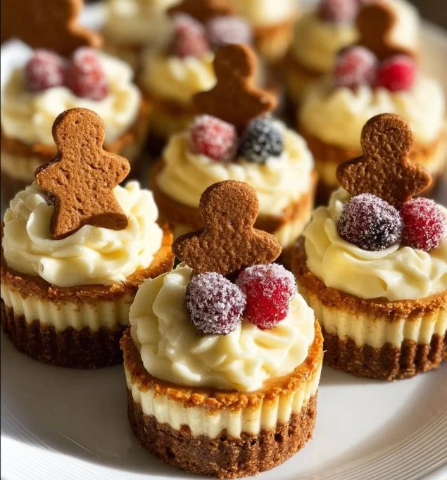 No-Bake Gingerbread Cheesecake Cups topped with whipped cream and spices.