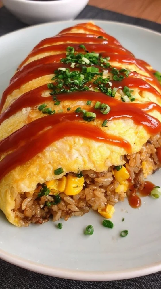 Plate of delicious Omurice featuring fluffy eggs and fried rice
