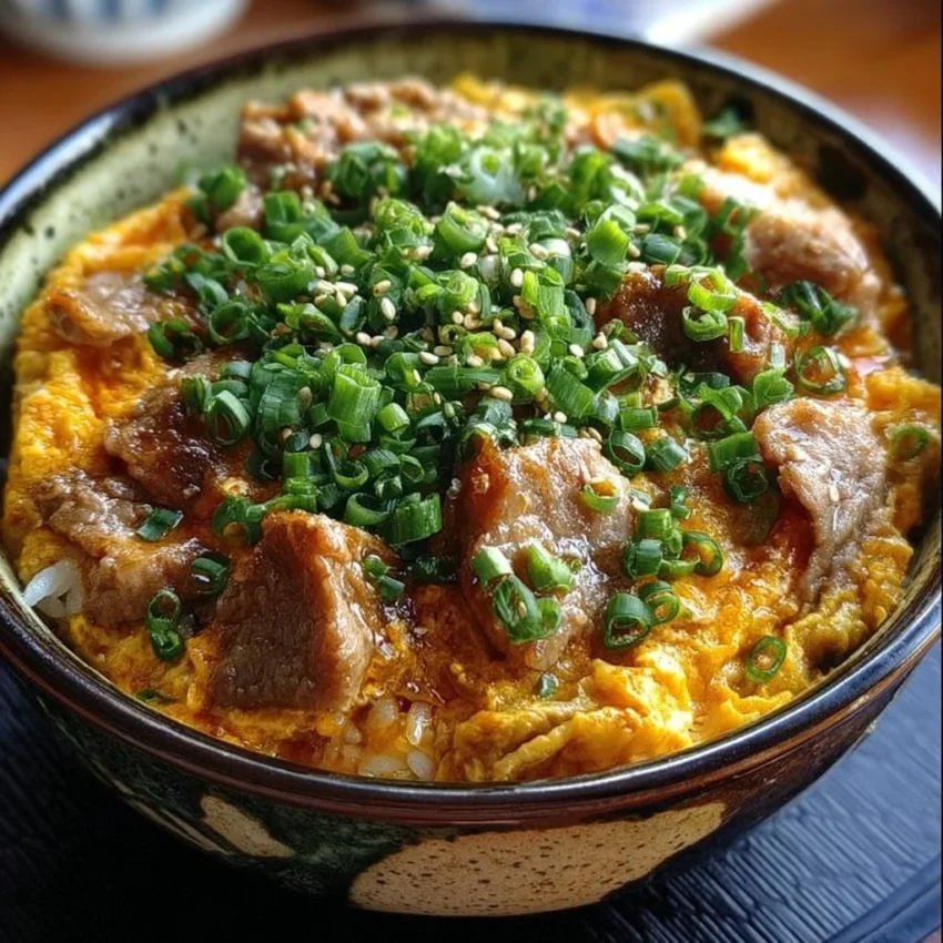 Delicious Oyakodon bowl with chicken and eggs served over rice.