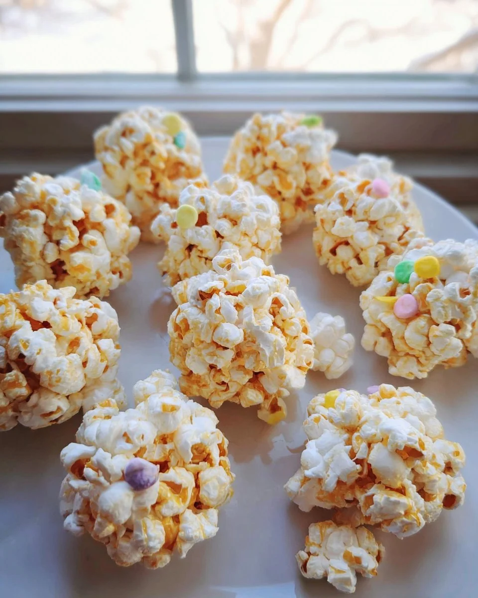Delicious homemade popcorn balls ready to enjoy as a snack or treat.