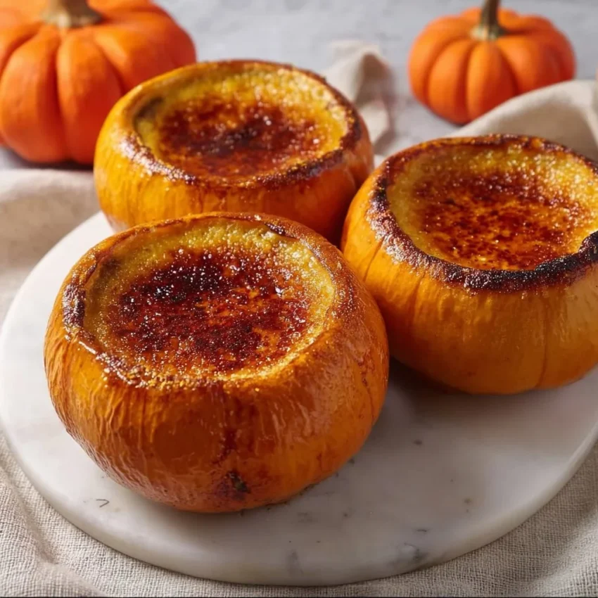 Delicious pumpkin spice crème brûlée with a caramelized sugar topping
