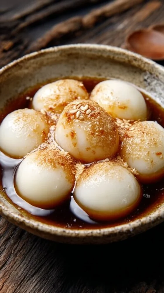 Delicious Shiratama Dumplings made from glutinous rice, typically served with sweet toppings.
