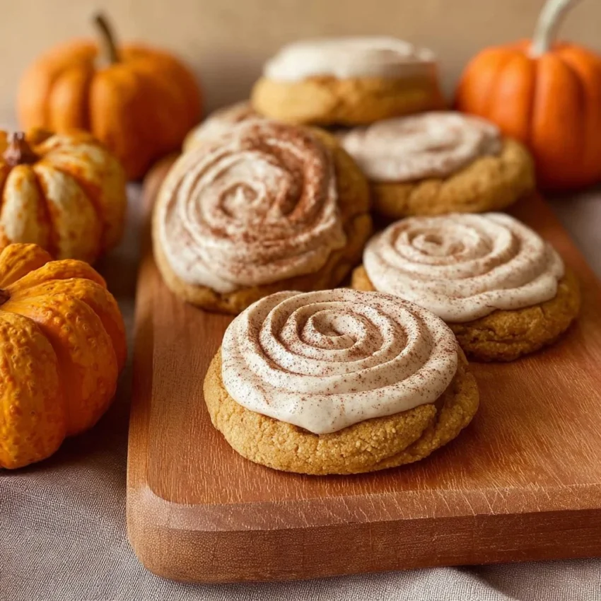 Soft pumpkin cookies with delicious cinnamon frosting on top
