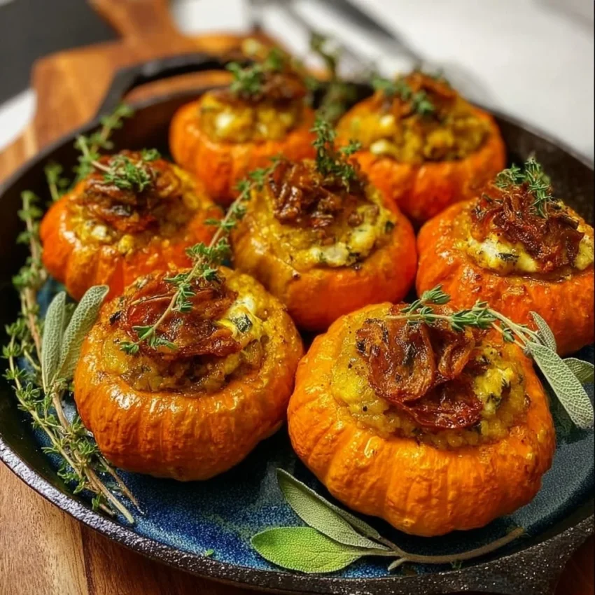 Delicious stuffed mini pumpkins as a festive fall dish