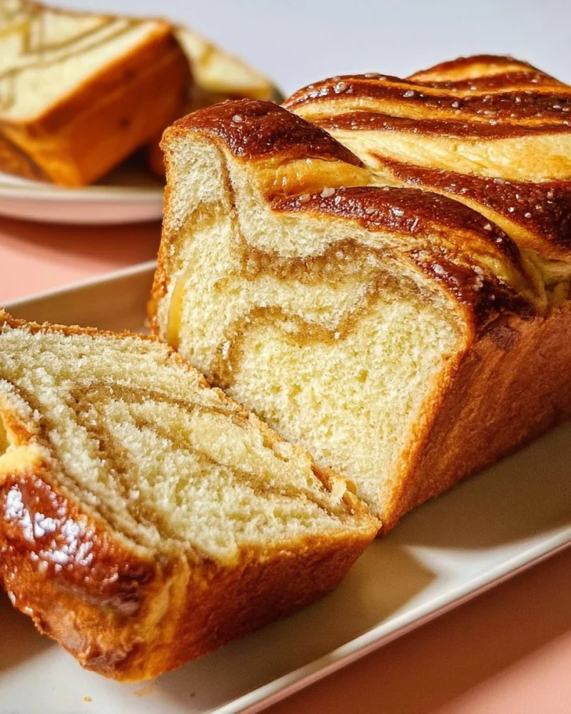 Freshly baked Swirled Maple Milk Bread on a wooden table