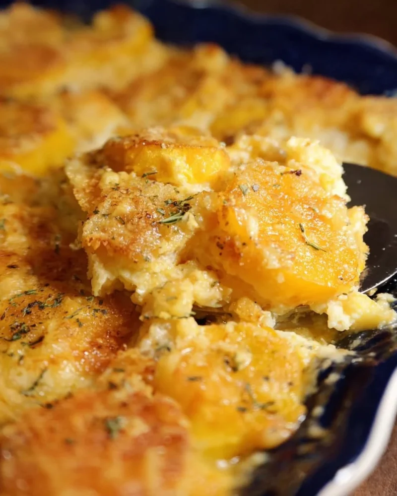 Ultimate cheesy squash casserole topped with breadcrumbs and melted cheese